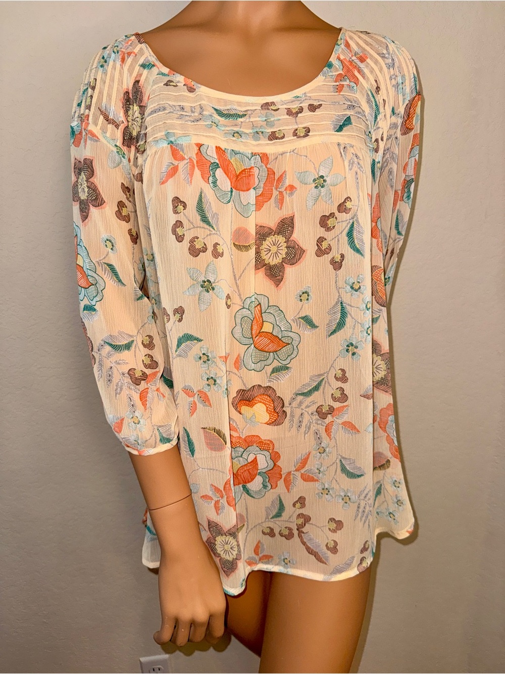 LC Lauren Conrad Floral Chiffon Blouse XL Sheer Boho Flowy Top